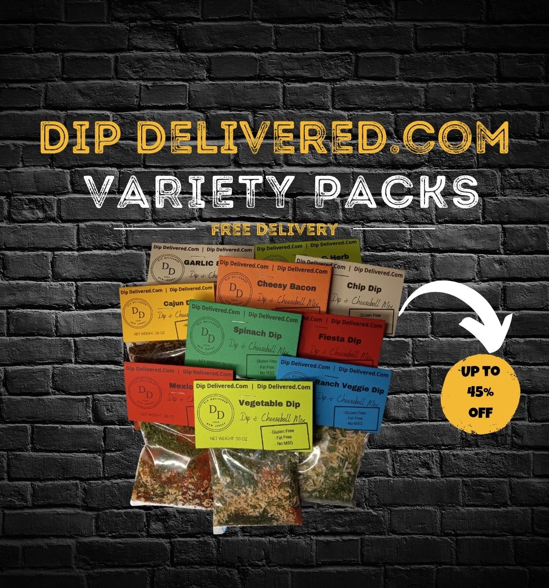 Gift Box 10 Pack of Dry Dip Mix Packages | Appetizer and Party Snack Gift Basket Idea | Dip Delivered