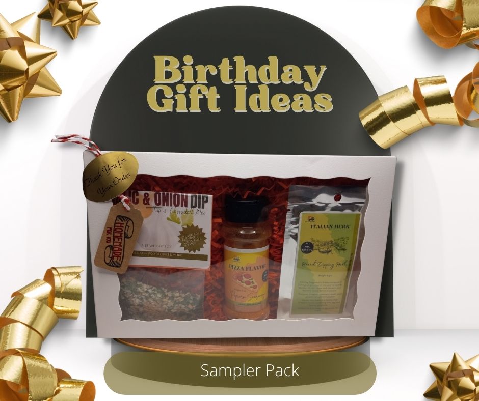 Gift Box Movie Night Sampler of (1) Bread Dipping Oil Herbs, (1) Dry Dip Mix Packet and (1) 3oz Popcorn Seasoning Bottle