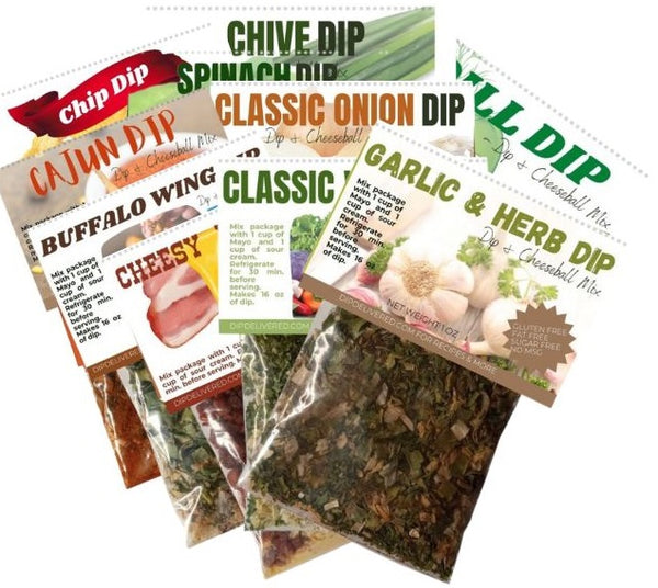 Dry Dip Mixes 10 Pack You Pick Flavors for Your Next Party. Game Day Party Snacks, Appetizers, Gifts for Clients, Coworkers and family.